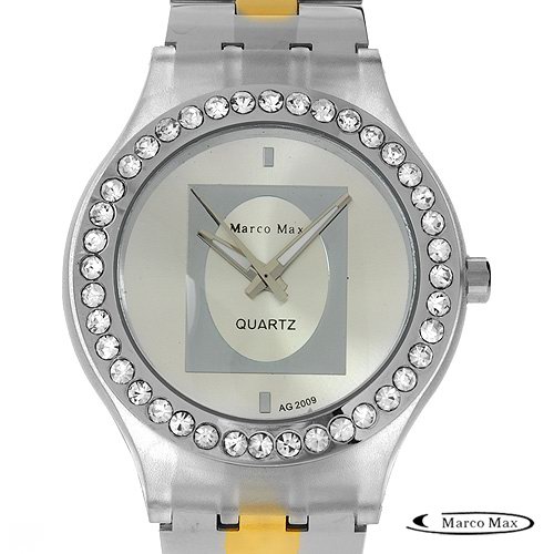 *MARCO MAX*SILVER FACE MENS CRYSTAL DRESS WATCH